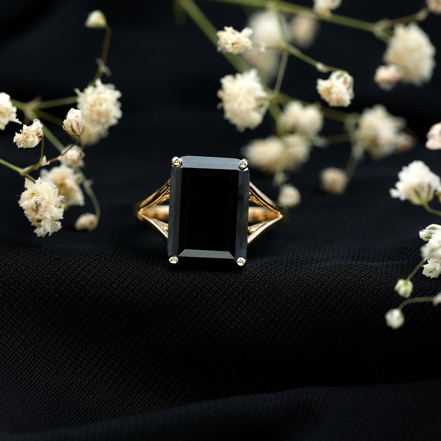 9 Carat Solitaire Lab Grown Black Diamond Emerald Cut Engagement Ring