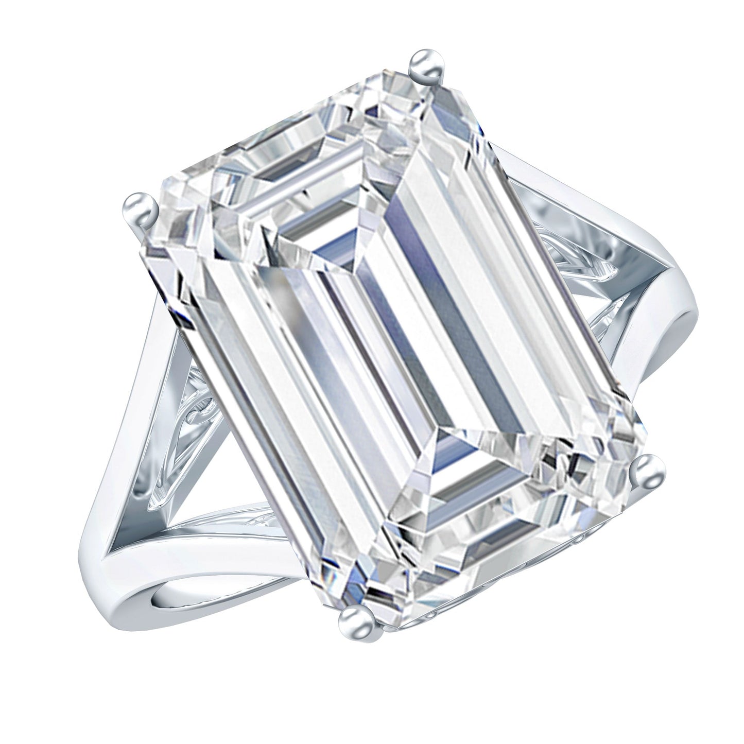Certified 4.5 Carat Emerald Cut Moissanite Engagement Ring for Women