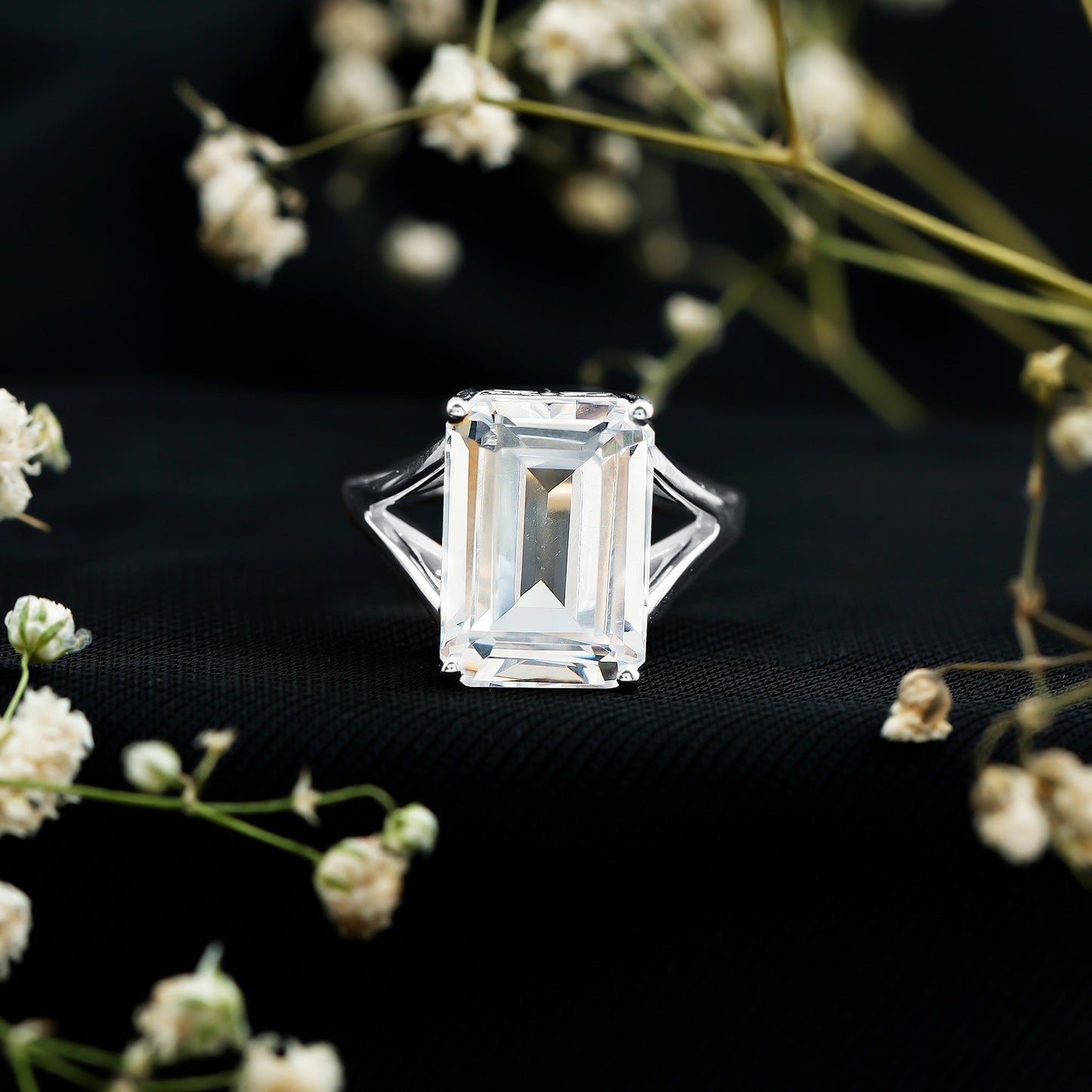 Certified 4.5 Carat Emerald Cut Moissanite Engagement Ring for Women