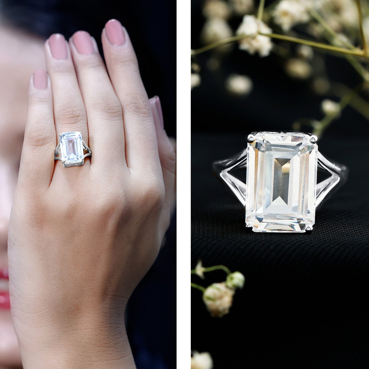Certified 4.5 Carat Emerald Cut Moissanite Engagement Ring for Women