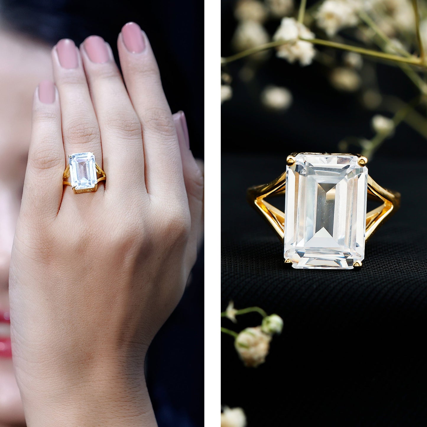 Certified 4.5 Carat Emerald Cut Moissanite Engagement Ring for Women