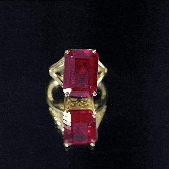 Lab Grown Ruby 5 Carat Emerald Cut Engagement Ring with Split Shank