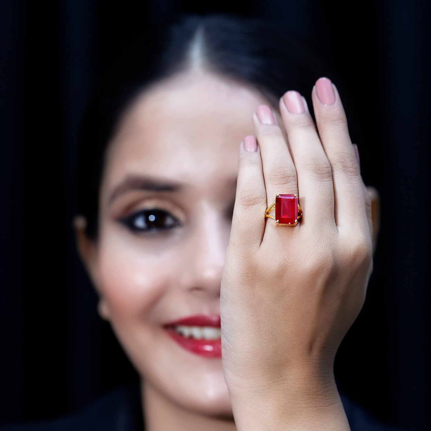 Lab Grown Ruby 5 Carat Emerald Cut Engagement Ring with Split Shank