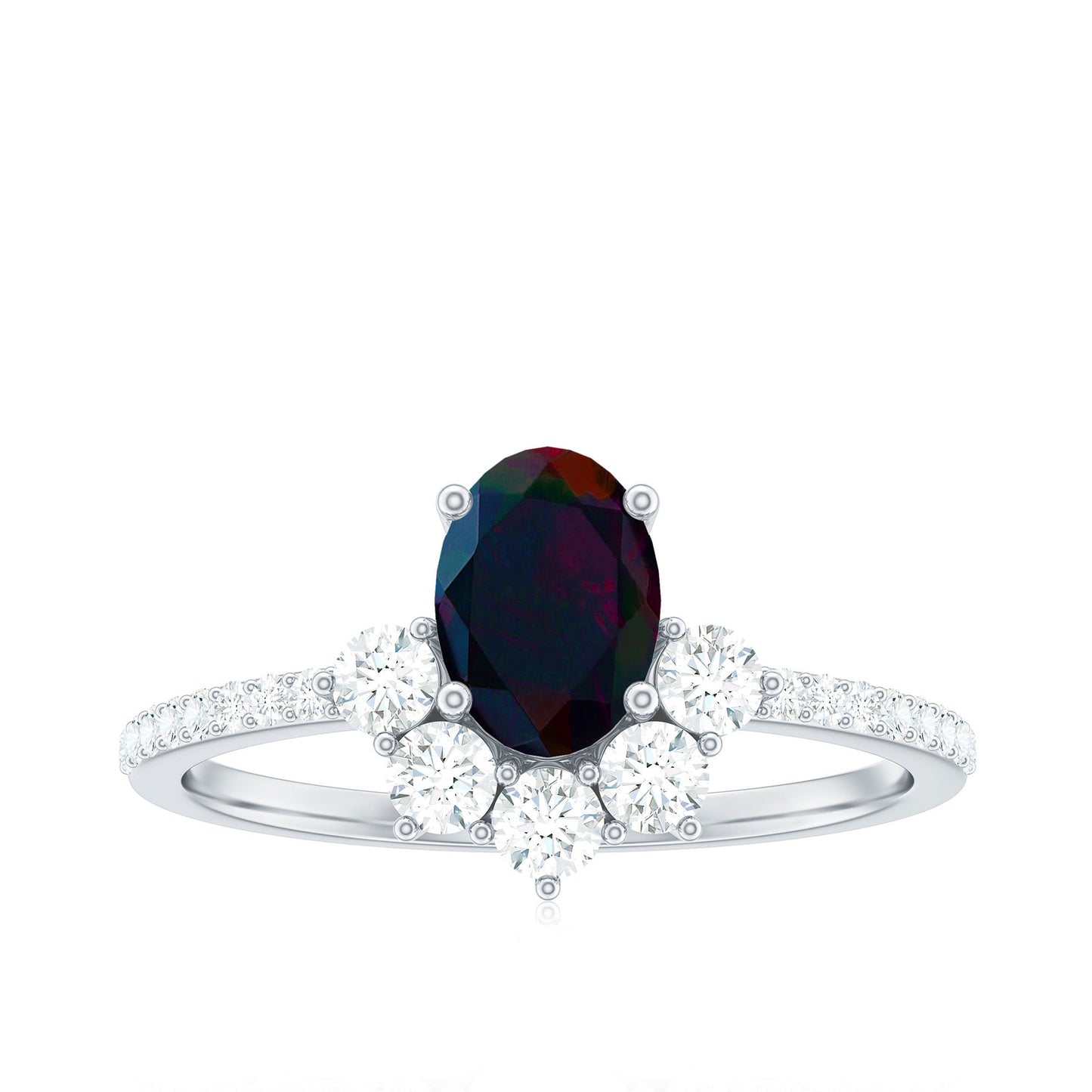 Oval Black Opal and Diamond Half Halo Engagement Ring