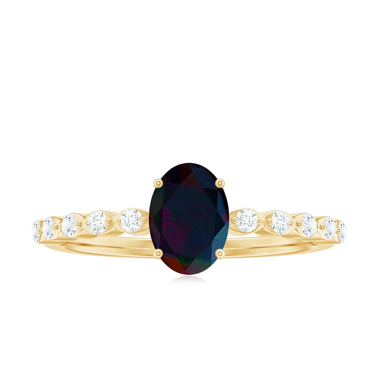 Oval Black Opal Solitaire Engagement Ring with Diamond