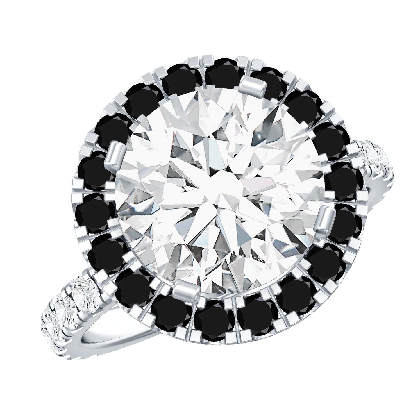 Certified 4.4 Carat Moissanite Halo Engagement Ring With Lab Black Diamond