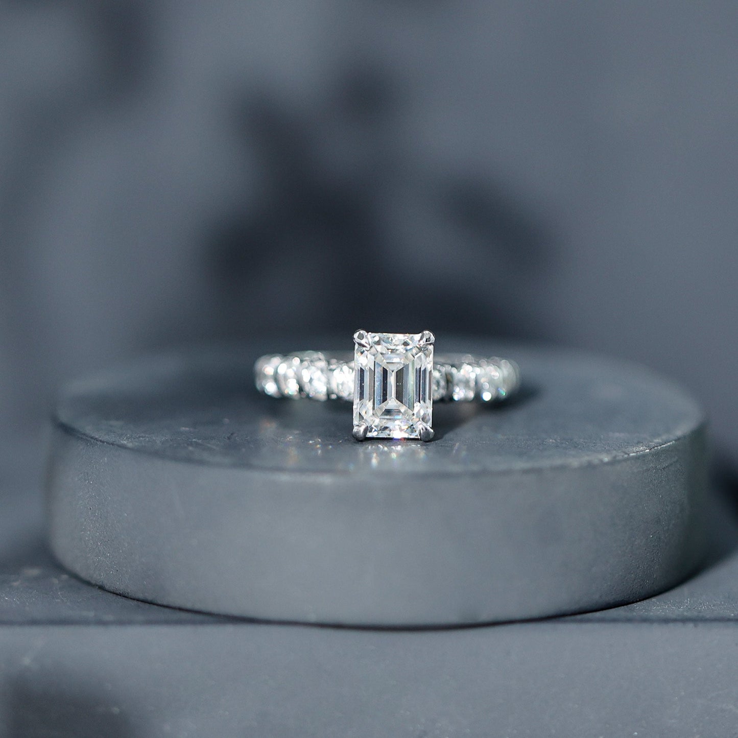 1.8 Carat Emerald Cut Lab Grown Diamond Engagement Ring with Accent