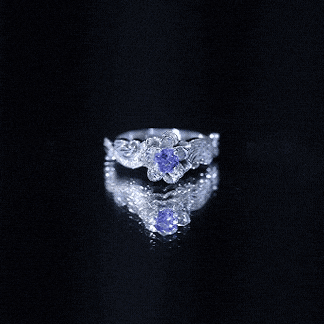 Certified Tanzanite and Diamond Flower Engagement Ring in Silver