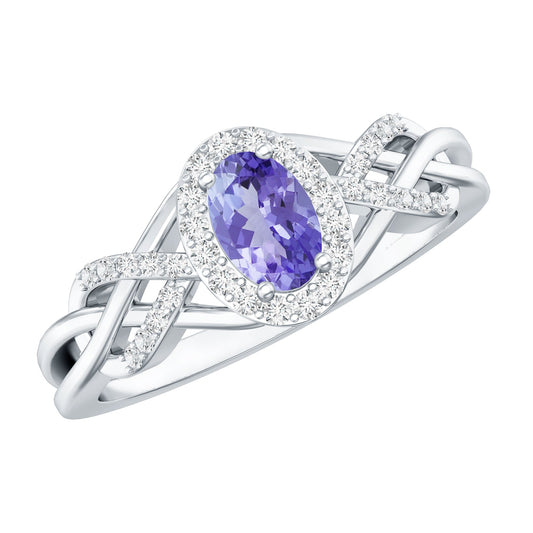 Real Tanzanite and Diamond Engagement Ring with Criss Cross Shank