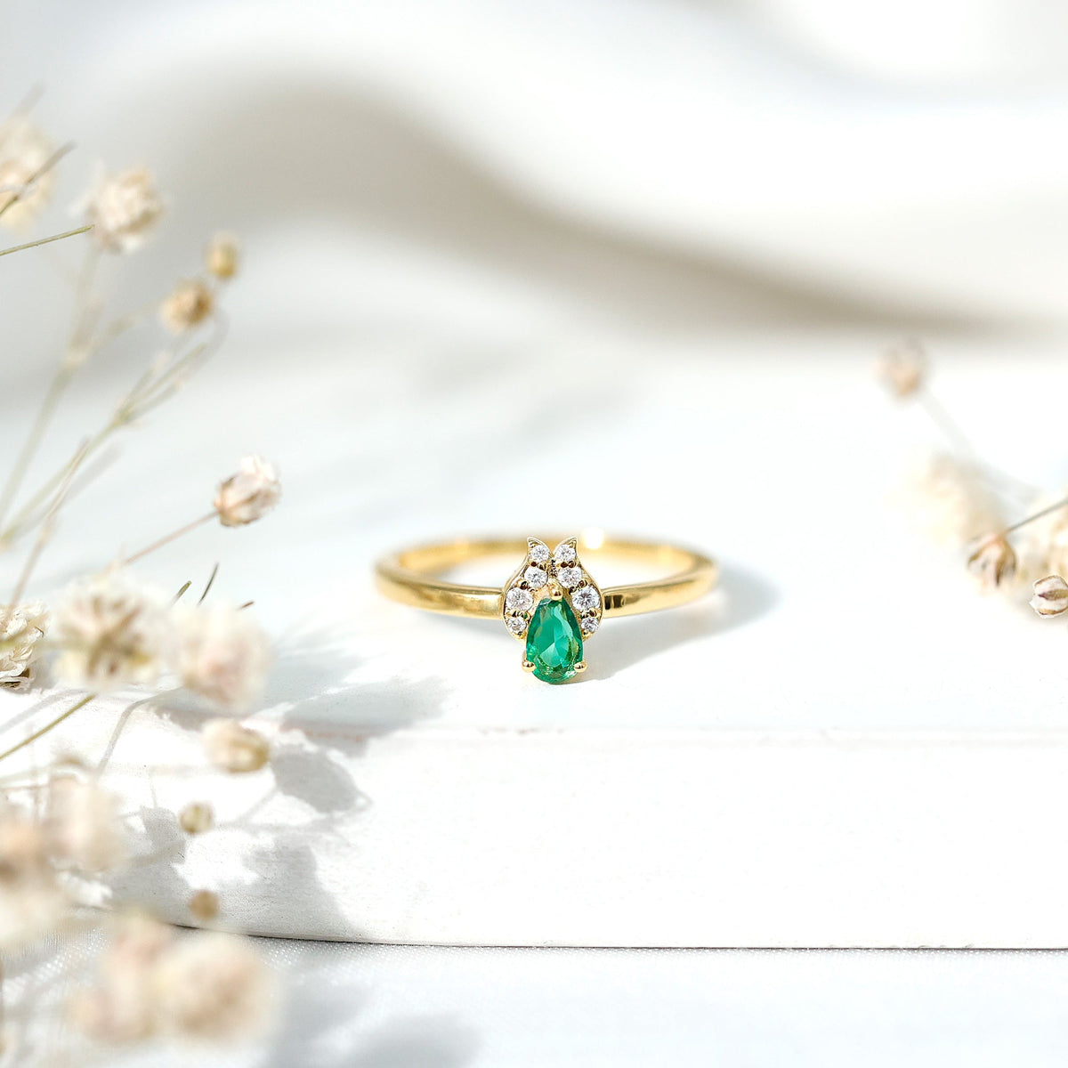 Womens Lab Grown Emerald and Diamond Promise Ring in Silver