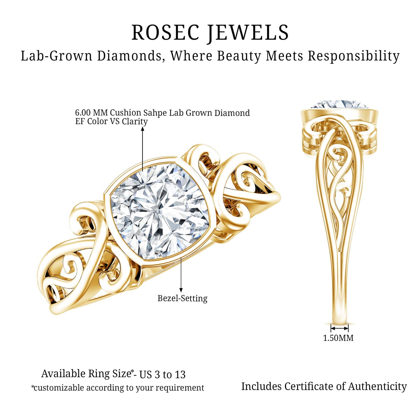1.7 Carat Lab Grown Diamond Cushion Engagement Ring