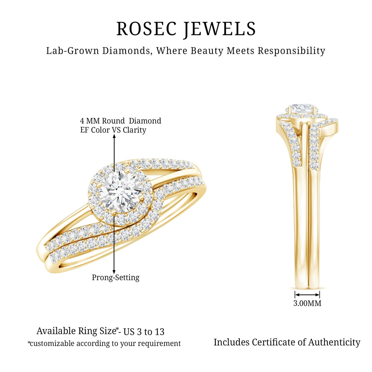 Certified Diamond Engagement Ring with Wedding Band