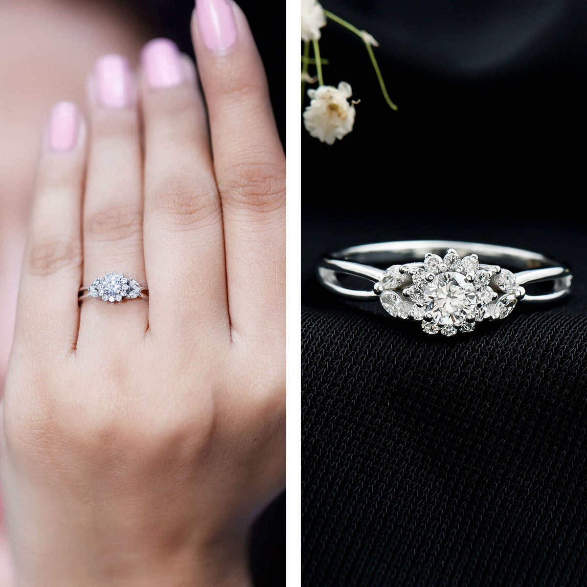 Halo Style Lab Grown Diamond Nature Engagement Ring