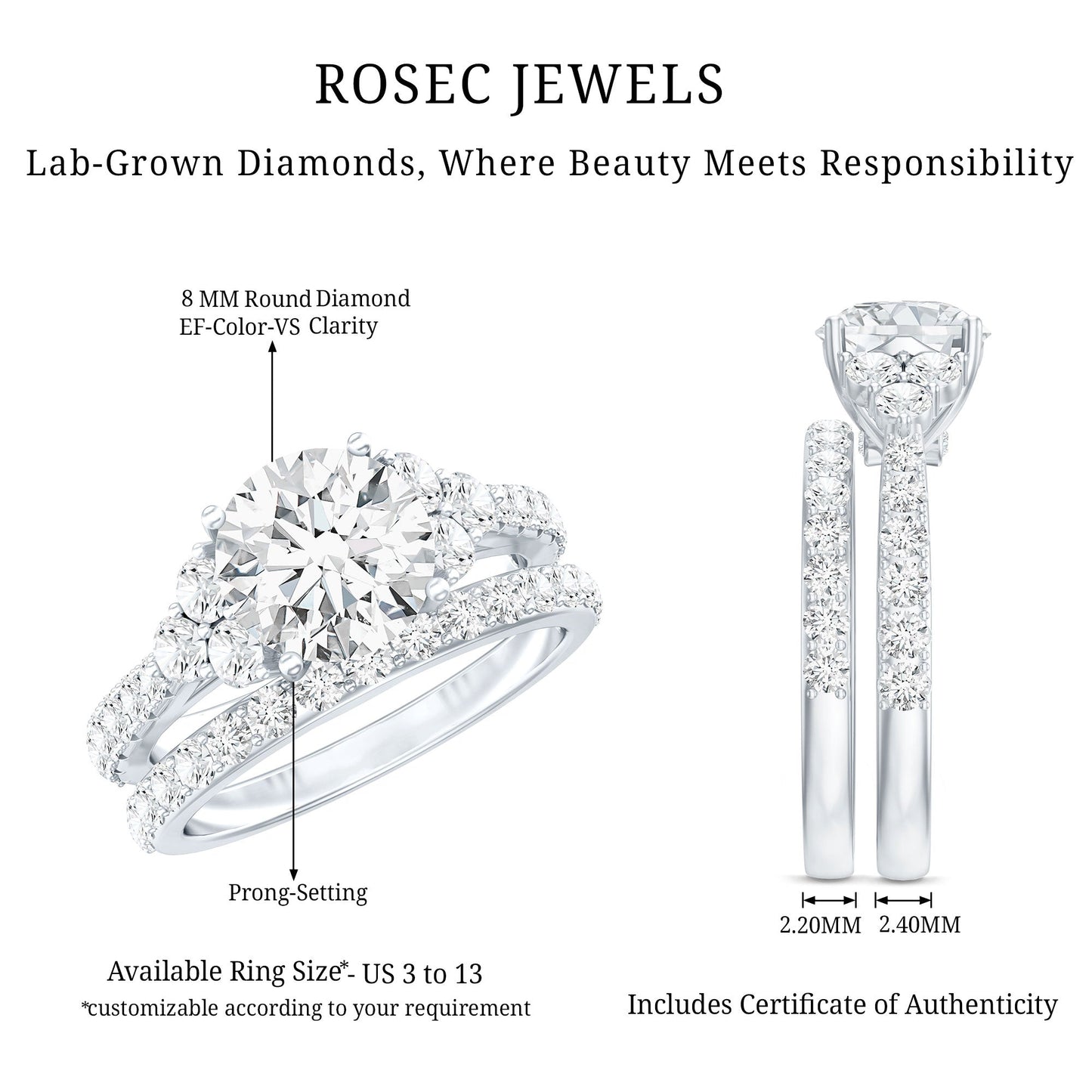 Certified Lab Grown Diamond Engagement Ring With Ring Guard for Her