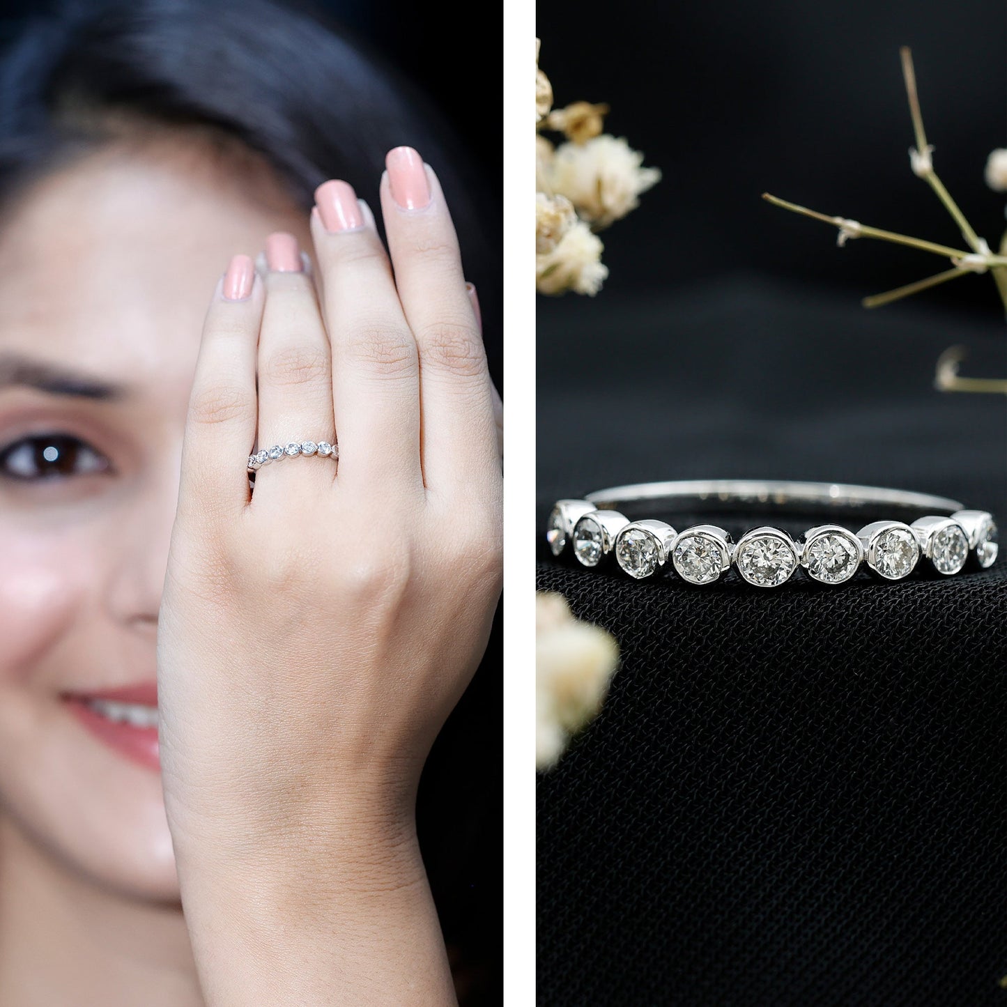 Bezel Set Lab Grown Diamond Half Eternity Ring