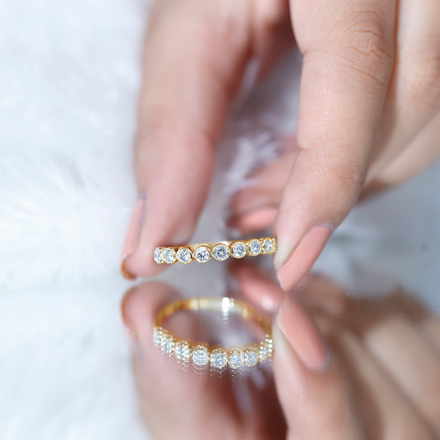 Bezel Set Lab Grown Diamond Half Eternity Ring