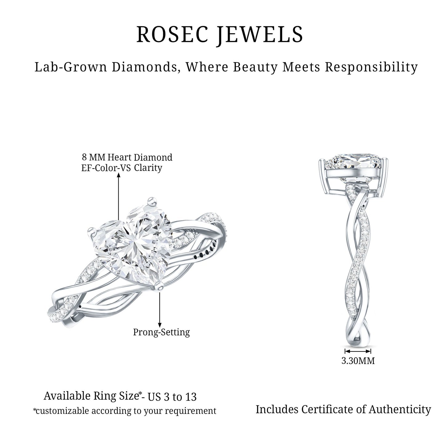 Brilliant Cut Lab Grown Diamond Heart Shape Engagement Ring