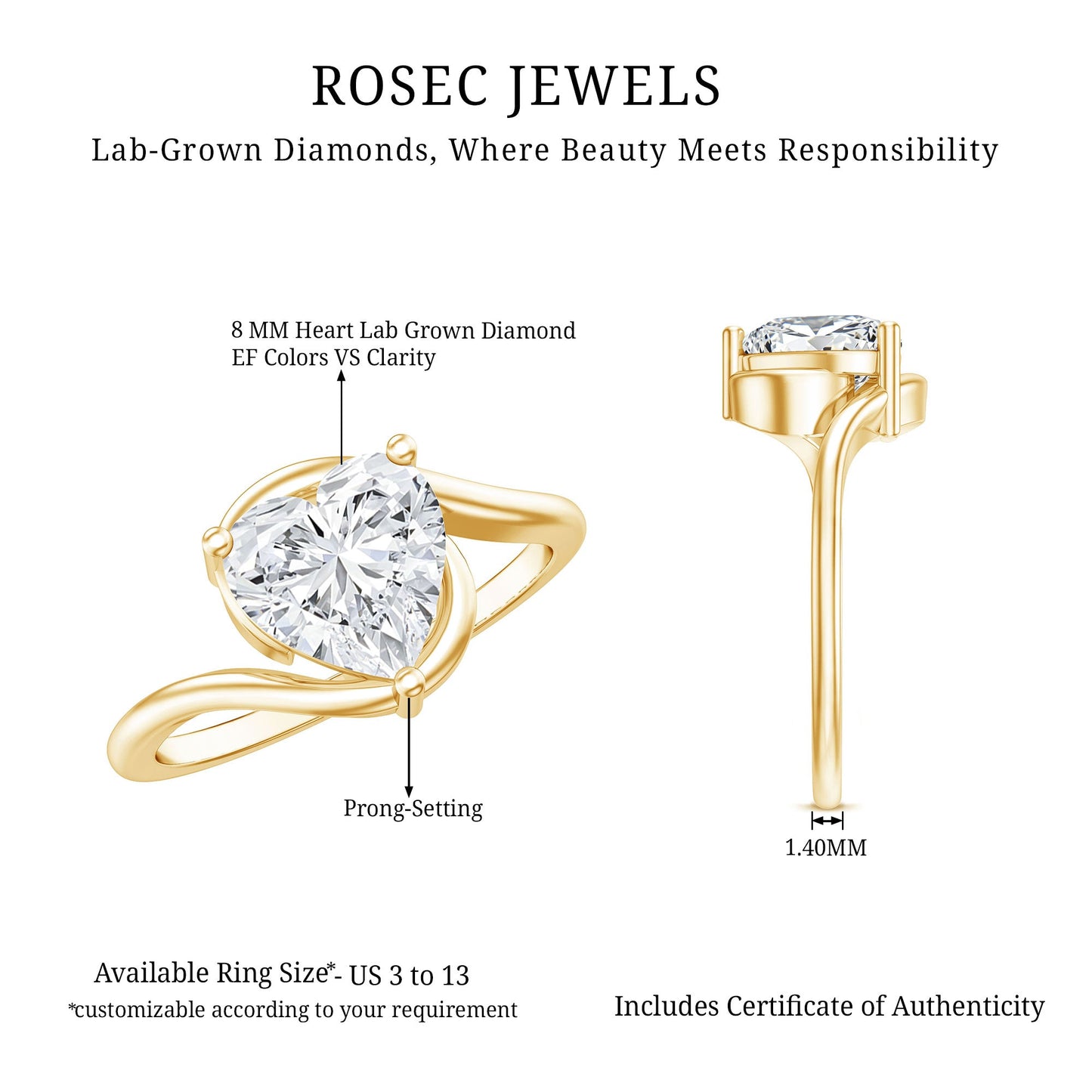 2 Carat Lab Grown Diamond Heart Shape Engagement Ring For Her