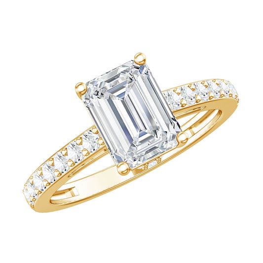 Diamond Emerald Cut Engagement Ring With Hidden Halo