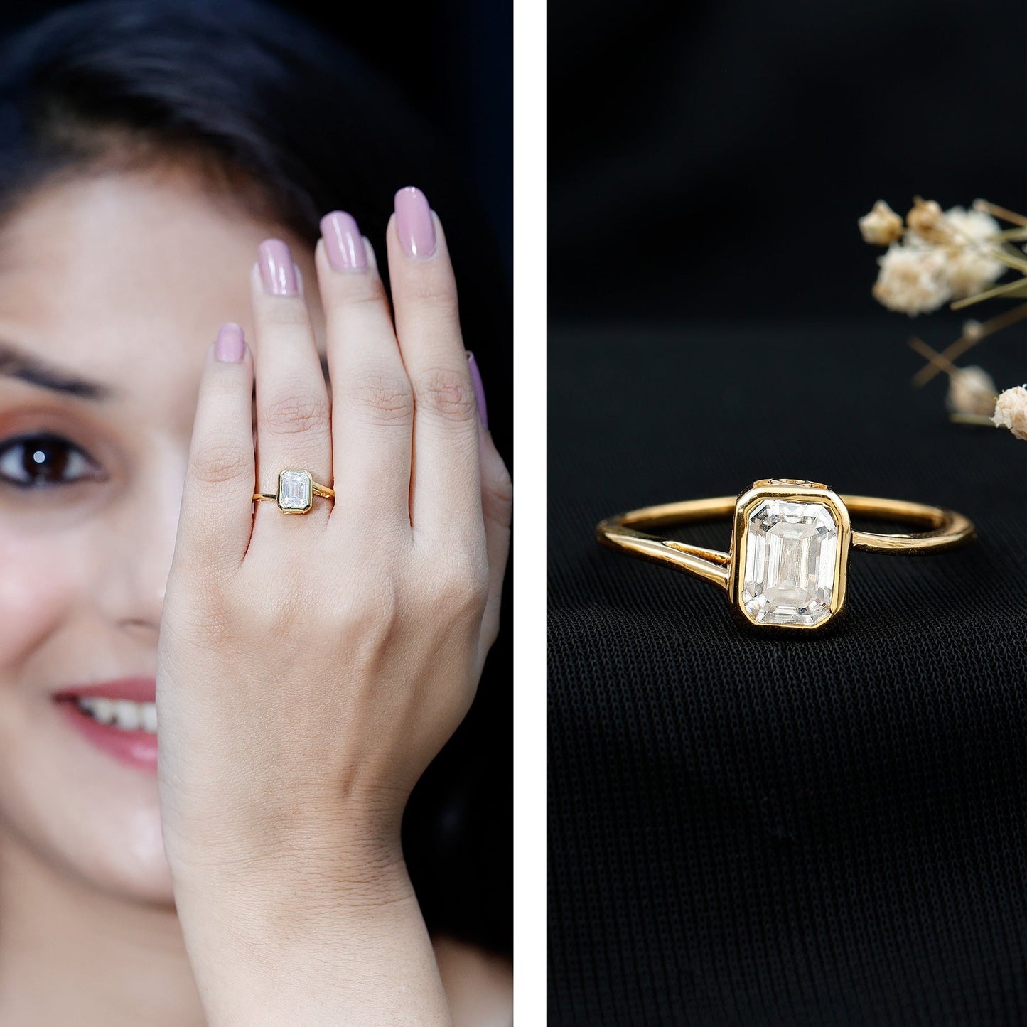 Bezel Set Lab Grown Diamond Bypass Engagement Ring