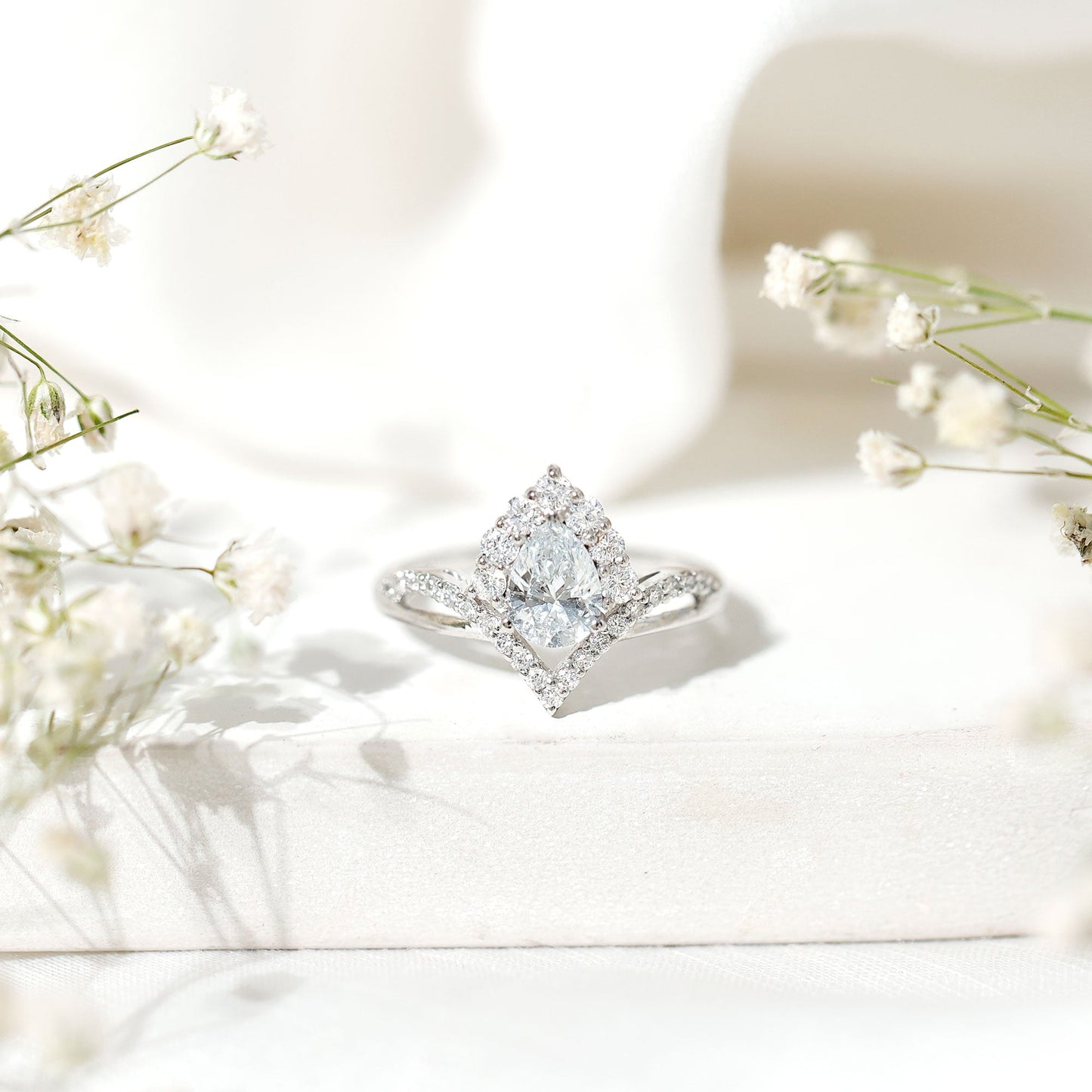 Pear Cut 0.6 Carat Lab Grown Diamond Designer Engagement Ring