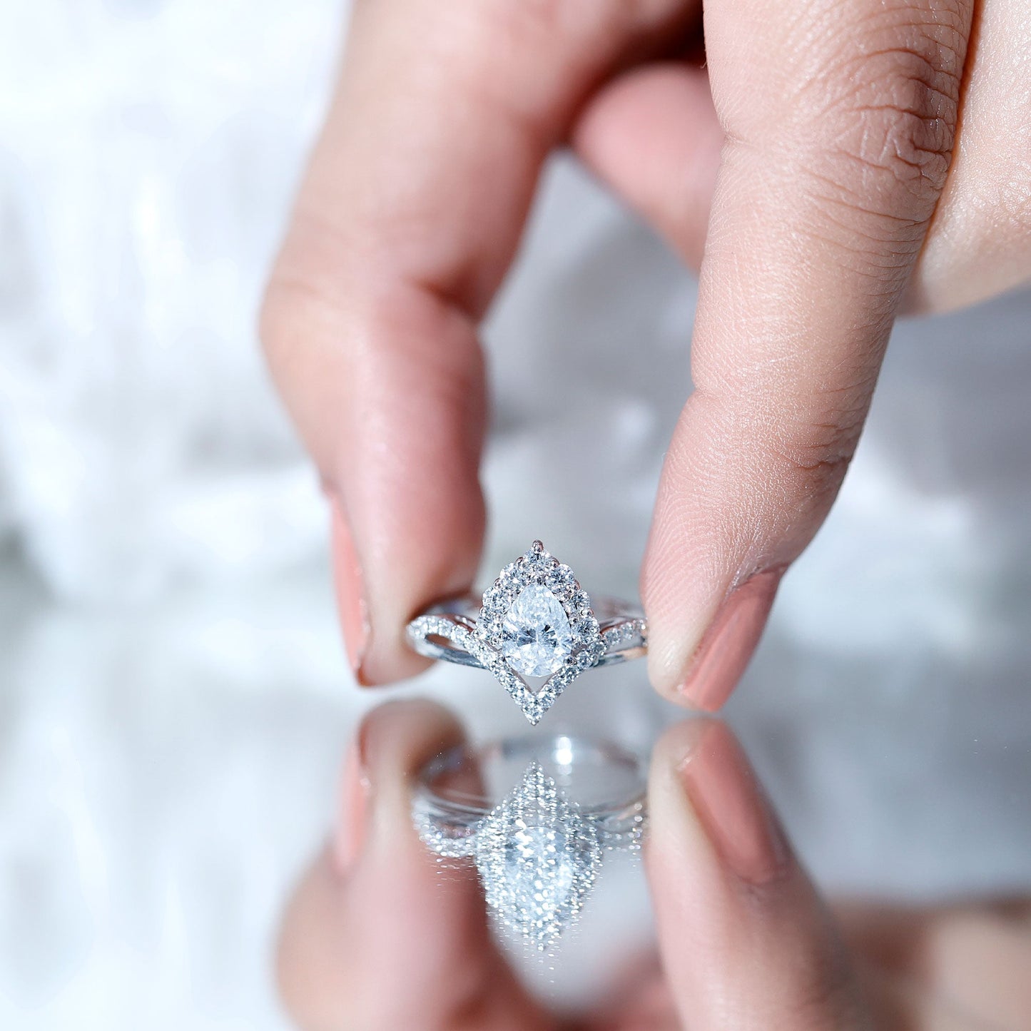 Pear Cut 0.6 Carat Lab Grown Diamond Designer Engagement Ring