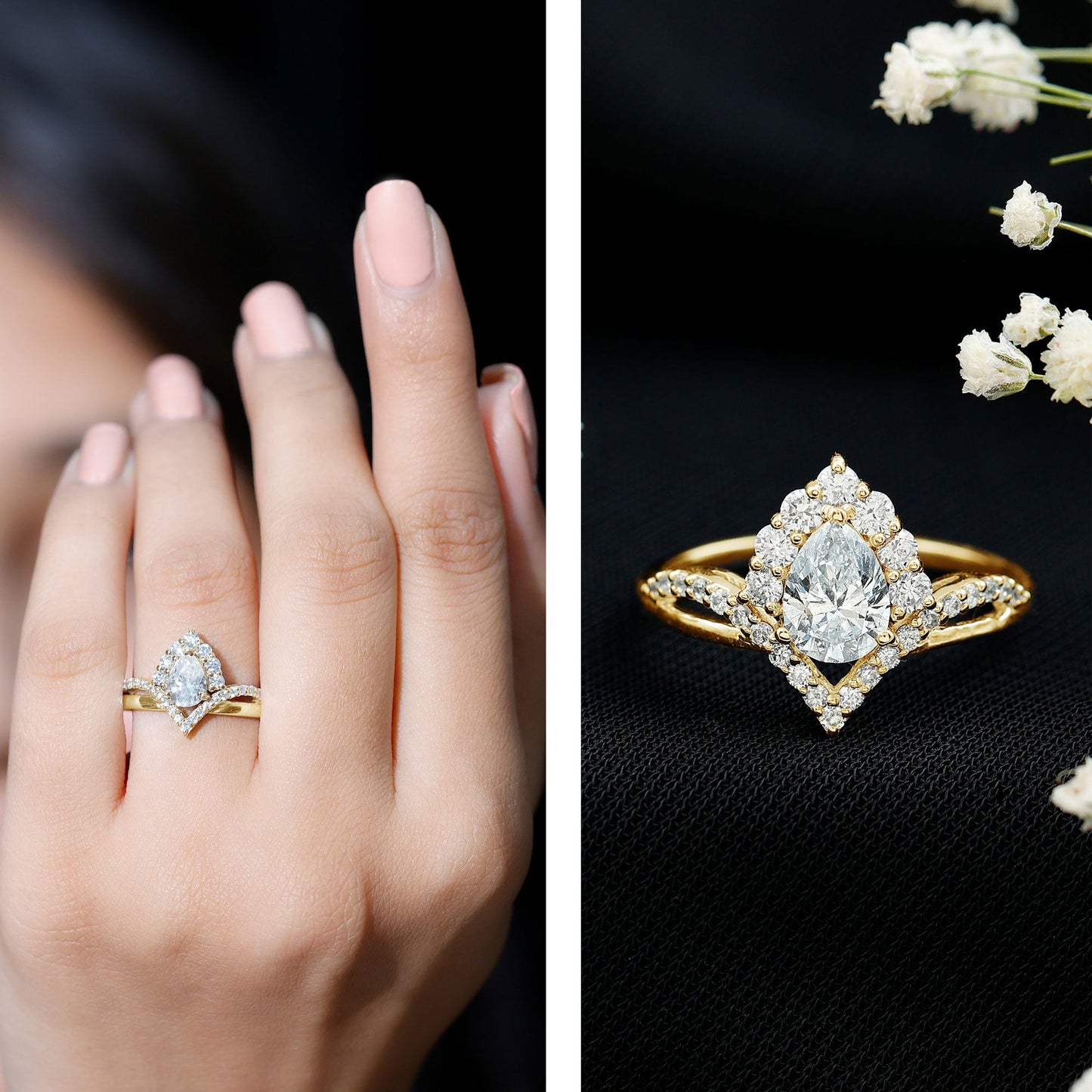 Pear Cut 0.6 Carat Lab Grown Diamond Designer Engagement Ring