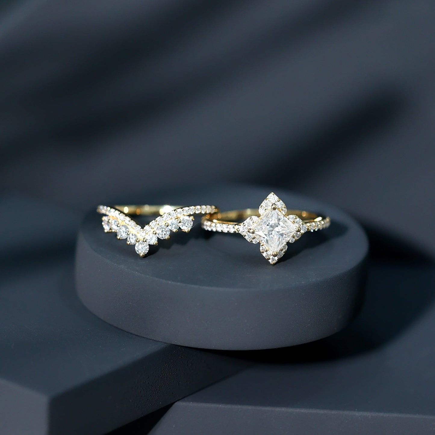 1.25 Carat Princess Cut Lab Grown Diamond Designer Bridal Ring Set
