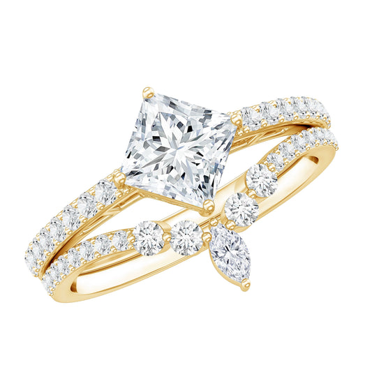 Lab Created Diamond Princess Cut Engagement Ring With Enhancer