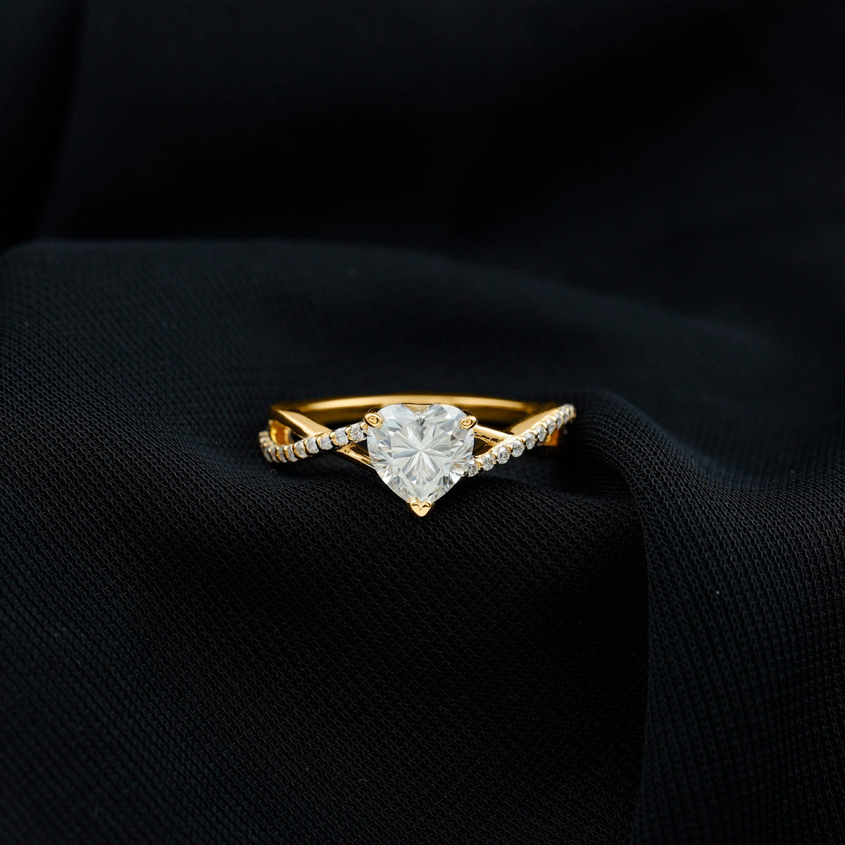 Lab Created Diamond Heart Crossover Engagement Ring