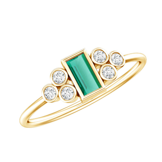 Bezel Set Lab Grown Emerald and Diamond Pre Engagement Ring