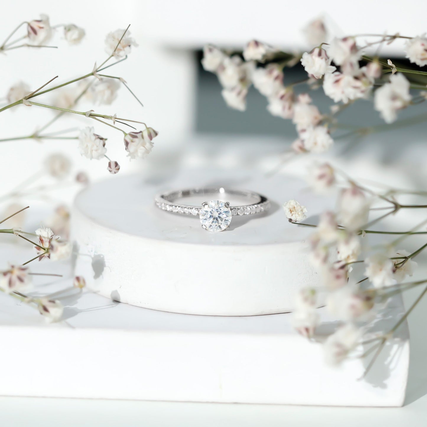 Round Brilliant Cut Lab Grown Diamond Promise Ring with Side Stones