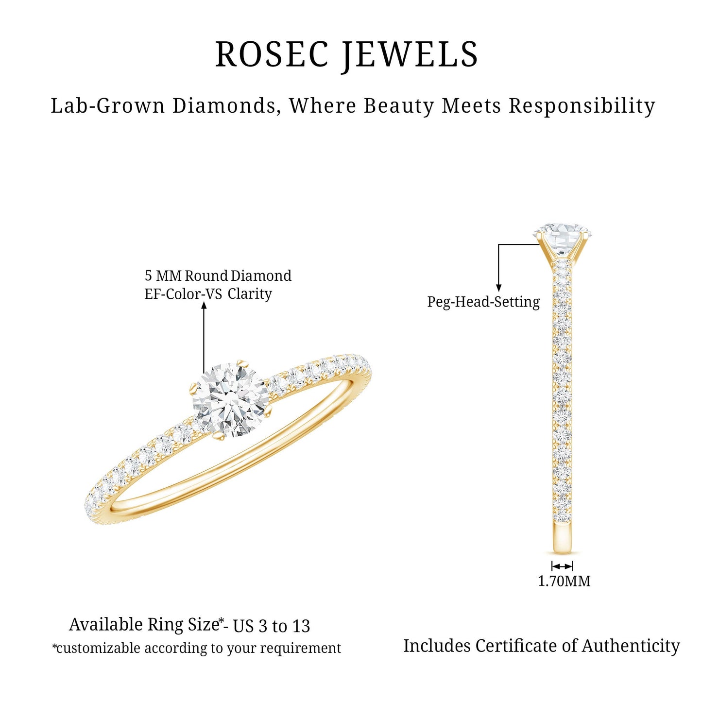 Round Brilliant Cut Lab Grown Diamond Promise Ring with Side Stones