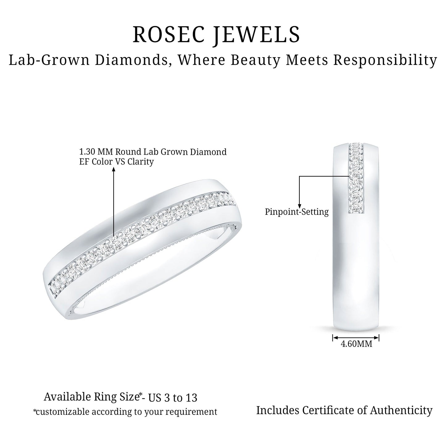 Certified Lab Grown Diamond Mens Wedding Band