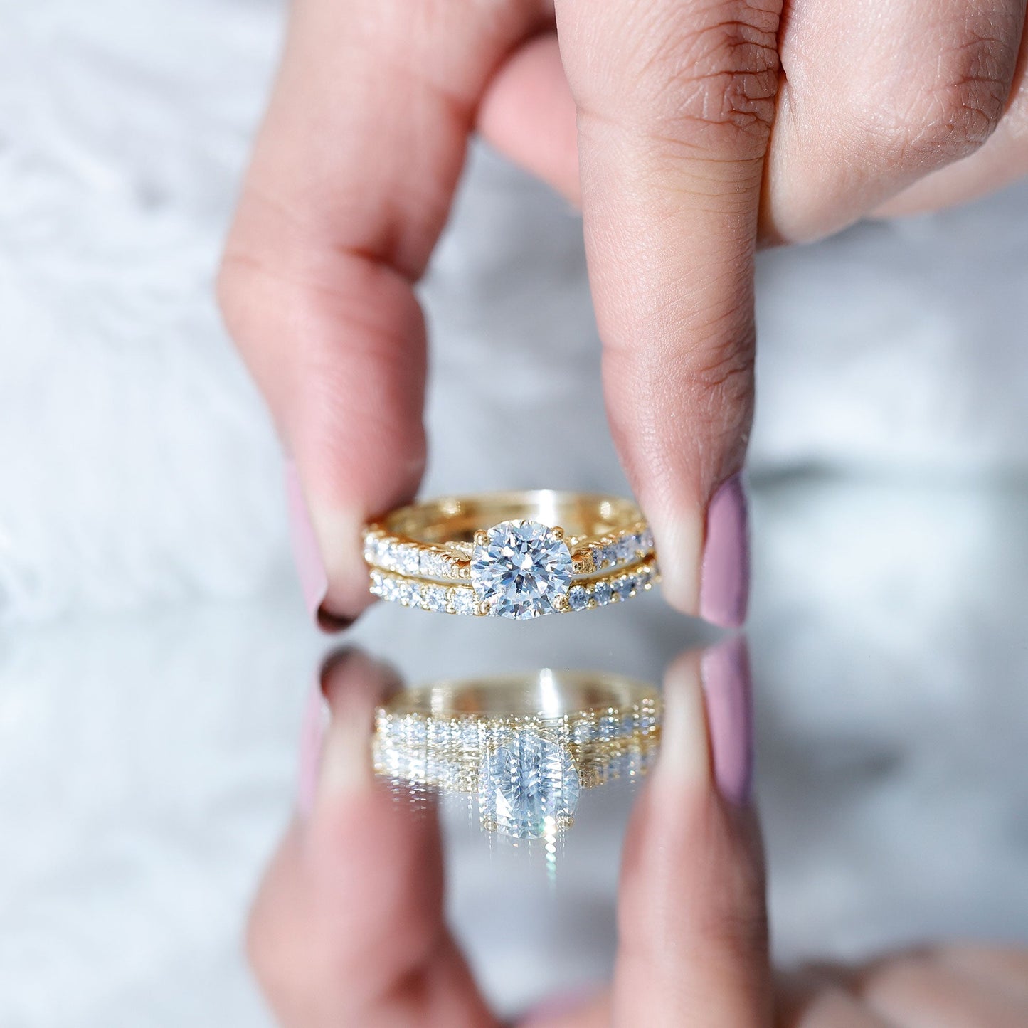 Certified 2 Carat Round Lab Grown Diamond Wedding Engagement Ring Set