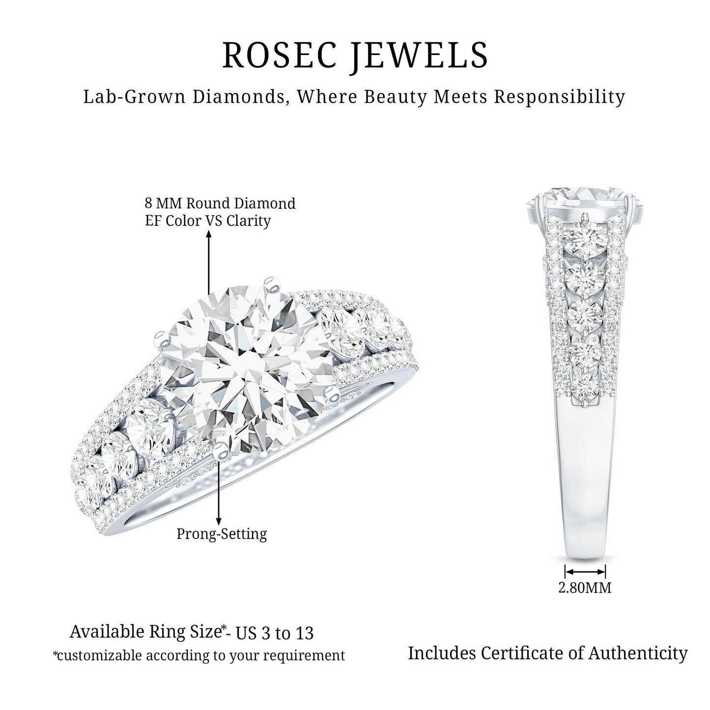 Lab Grown Diamond Statement Engagement Ring With Side Stones