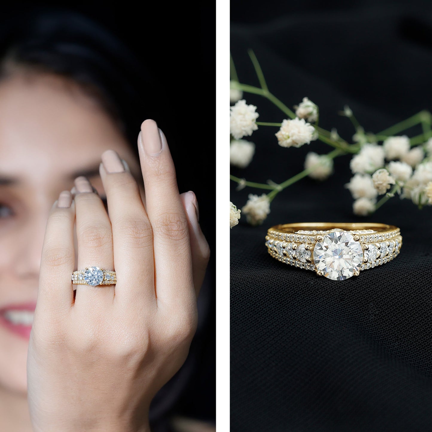 Lab Grown Diamond Statement Engagement Ring With Side Stones