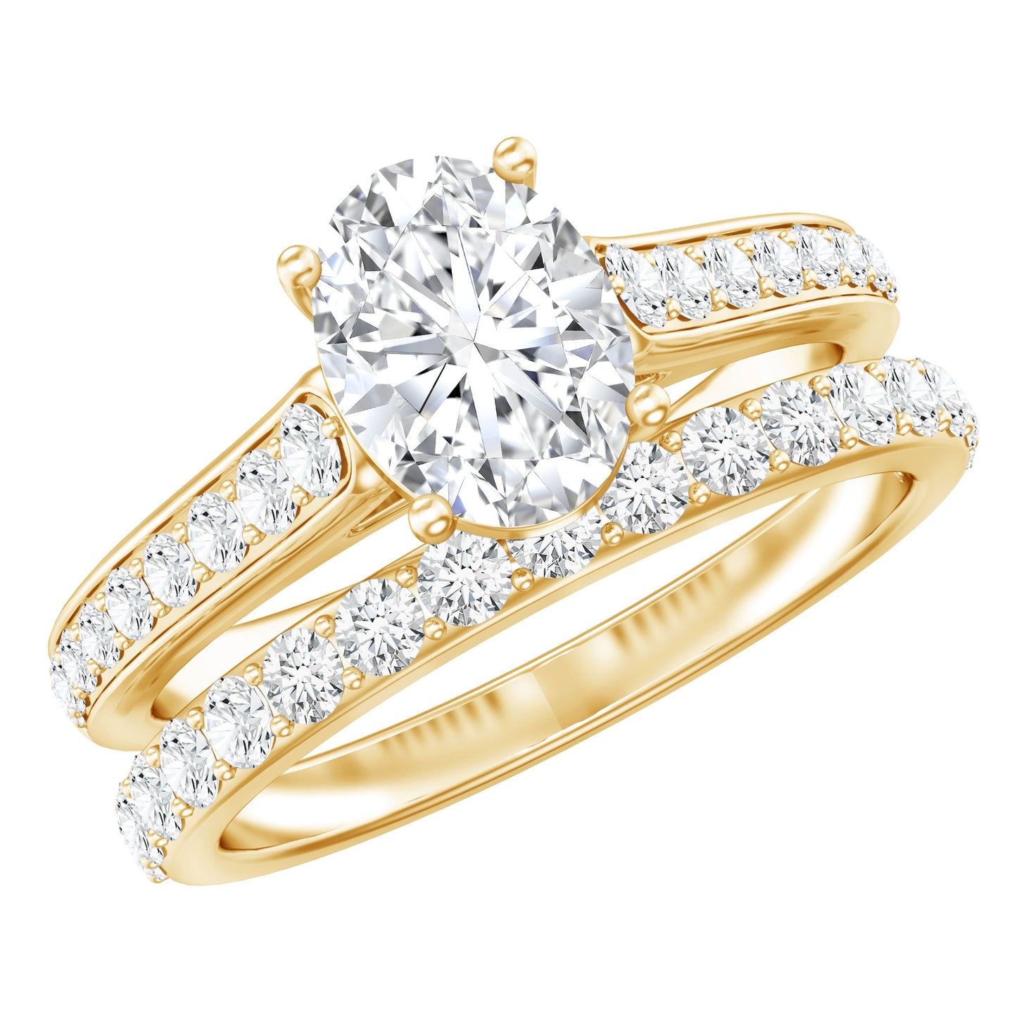 1 Carat Oval Lab Created Diamond Solitaire Engagement Ring Set for Women