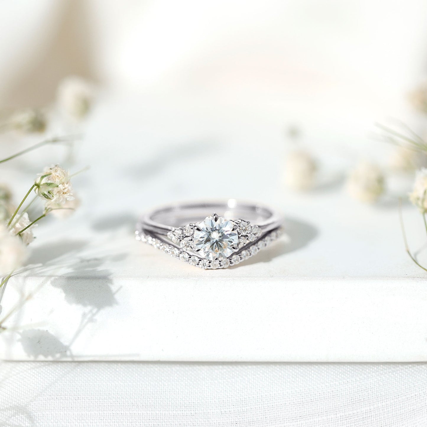 Certified Diamond Bridal Ring Set with Curved Band