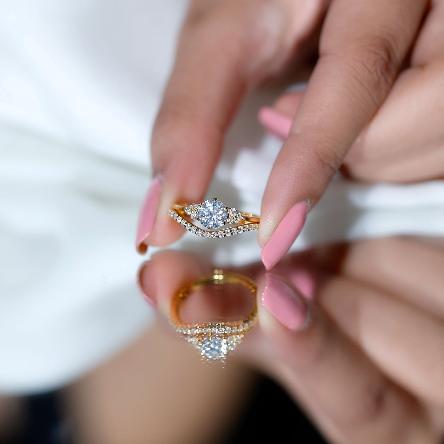 Certified Diamond Bridal Ring Set with Curved Band