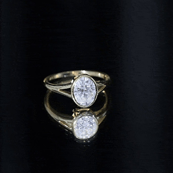 Bezel Set Oval Lab Created Diamond Solitaire Ring For Women