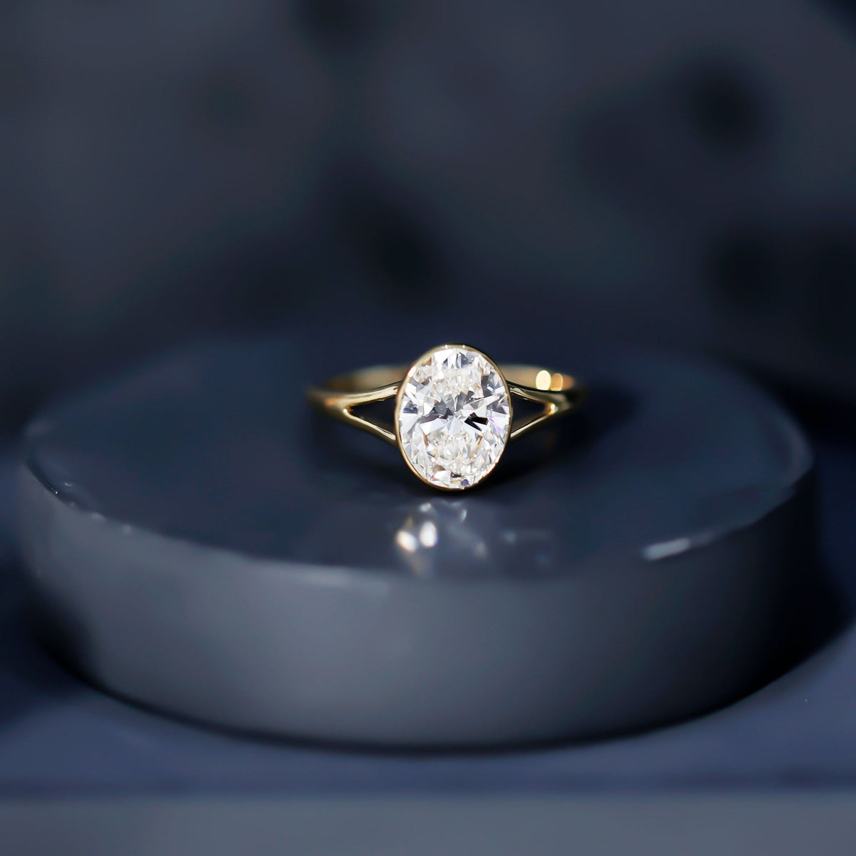 Bezel Set Oval Lab Created Diamond Solitaire Ring For Women