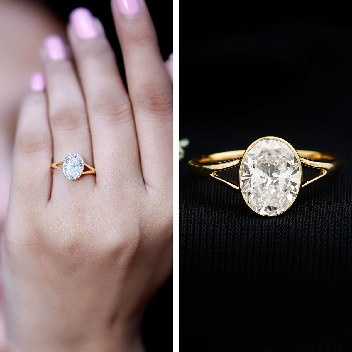 Bezel Set Oval Lab Created Diamond Solitaire Ring For Women