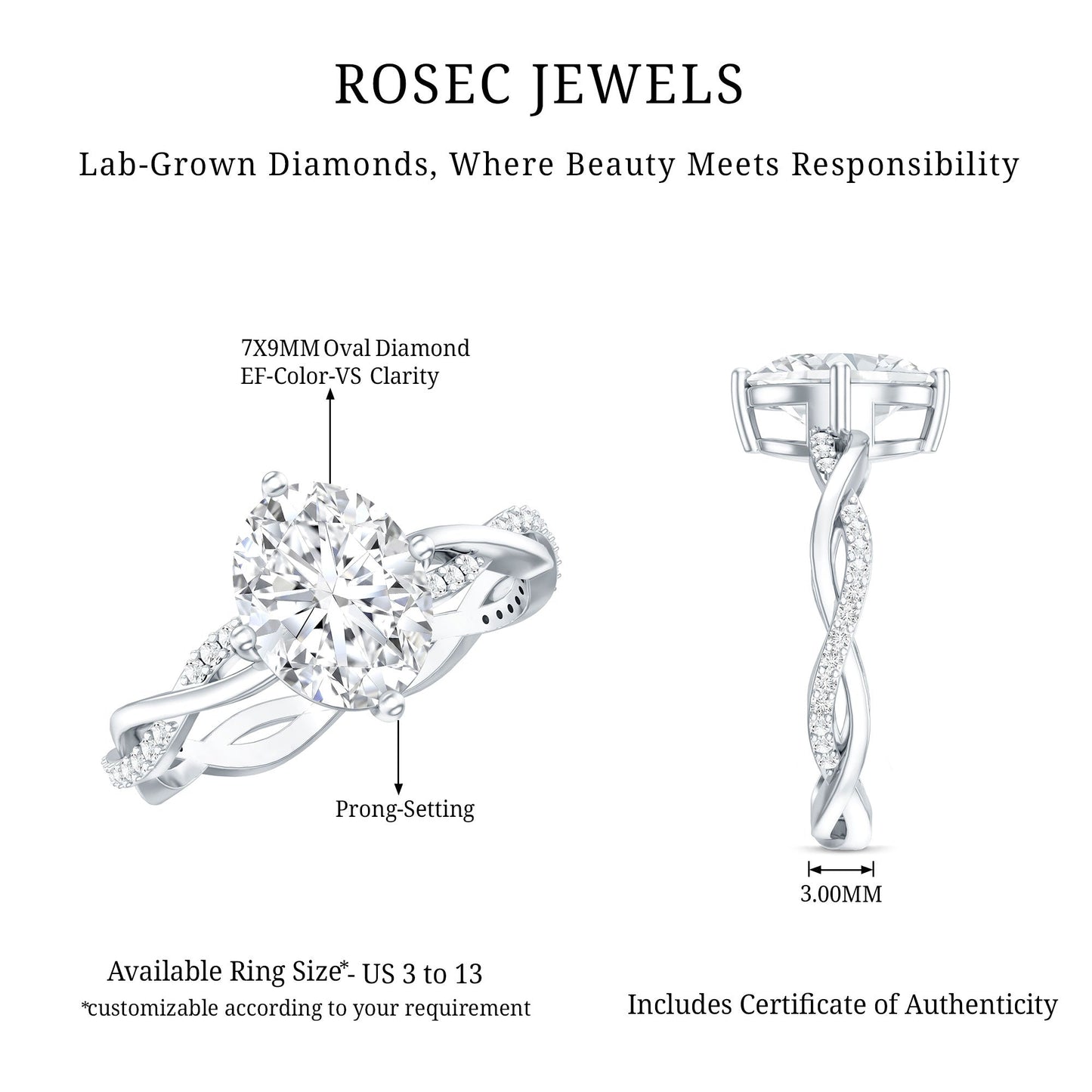Lab Grown Diamond Oval Engagement Ring With Braided Style Band