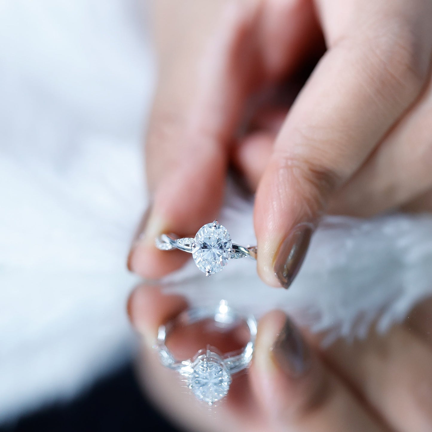 Lab Grown Diamond Oval Engagement Ring With Braided Style Band