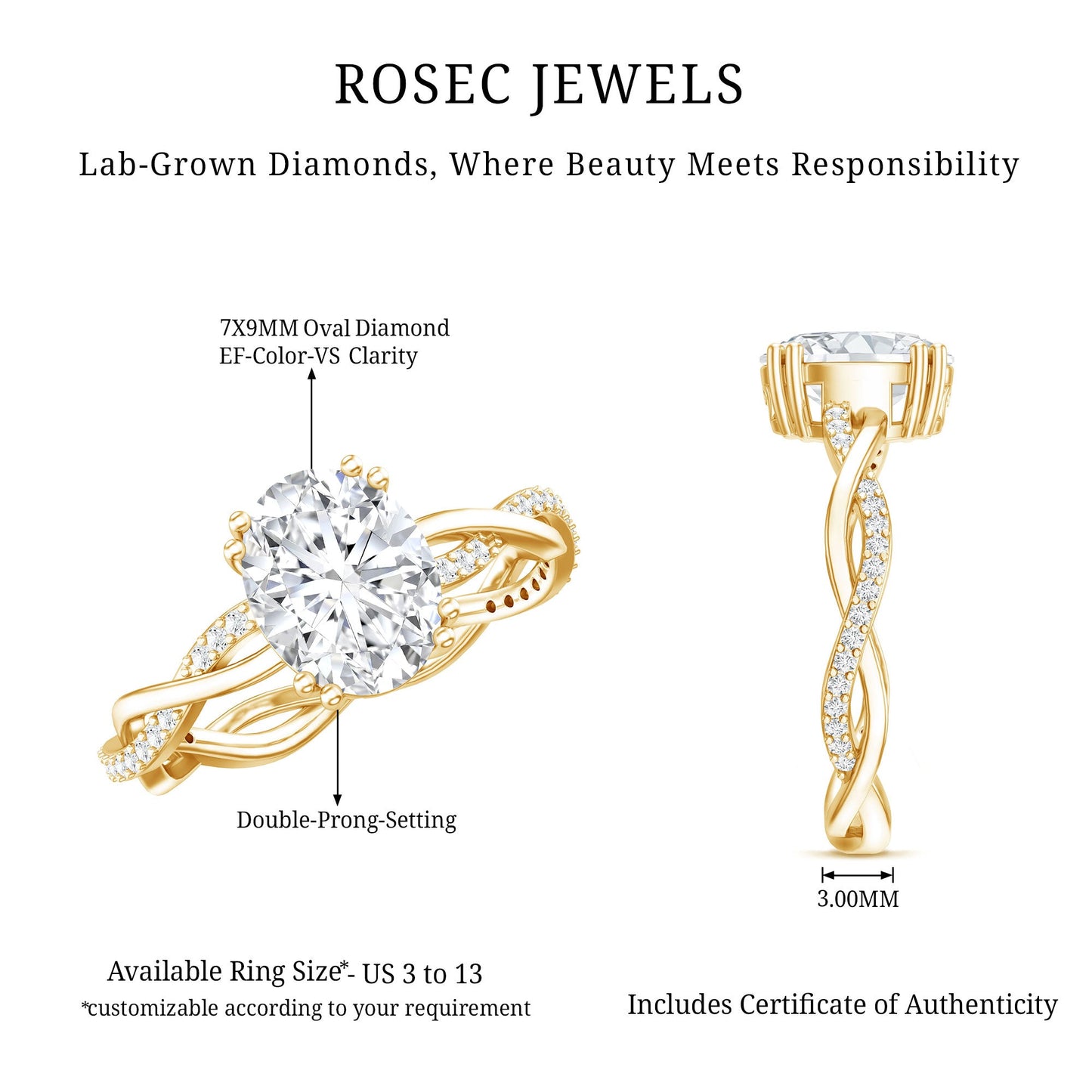 2 Carat Lab Grown Diamond Oblong Engagement Ring