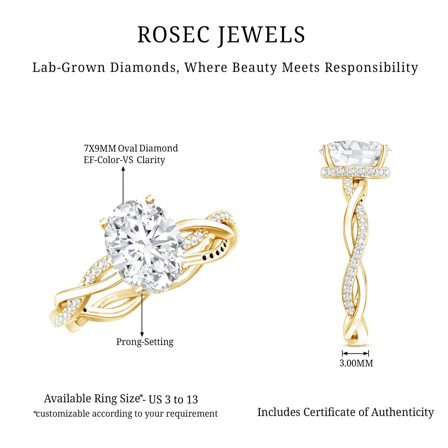 Lab Grown Diamond Oval Engagement Ring with Braided Shank