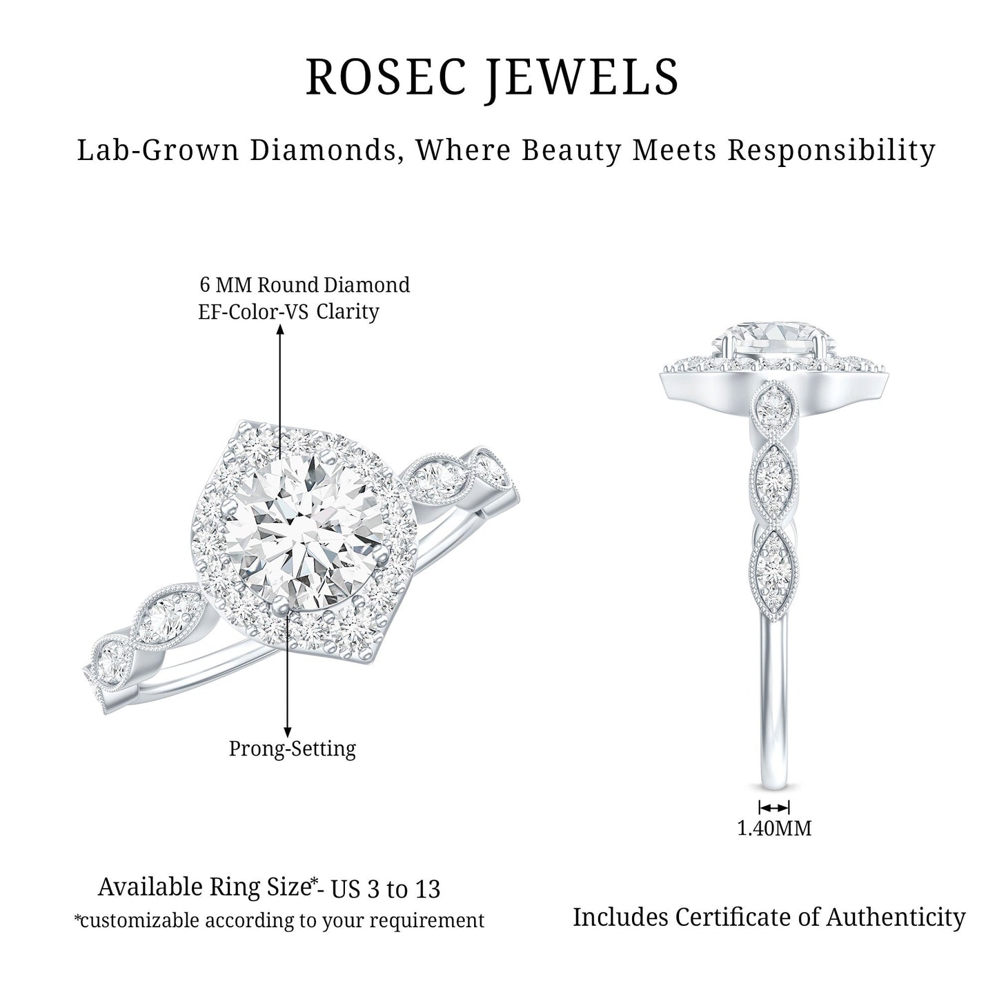 Brilliant Cut Lab Grown Diamond Vintage Solitaire Ring