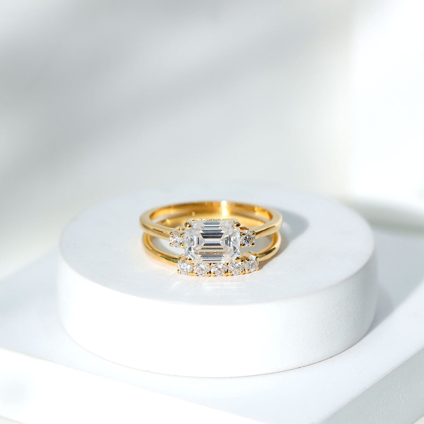 Lab Diamond Emerald Cut Engagement Ring With Band