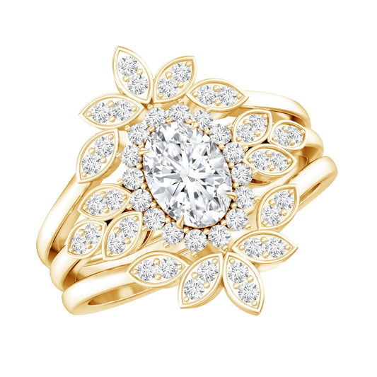 0.7 Carat Lab Grown Diamond Vintage Engagement Ring with 2 Wedding Bands
